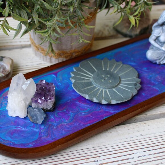 Incense Holder Tray Goddess with Amethyst, Clear Quartz and Blue Celeste Crystal - Picture 3 of 5